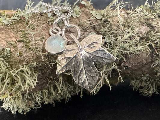 Silver Ivy Leaf and Moonstone pendant
