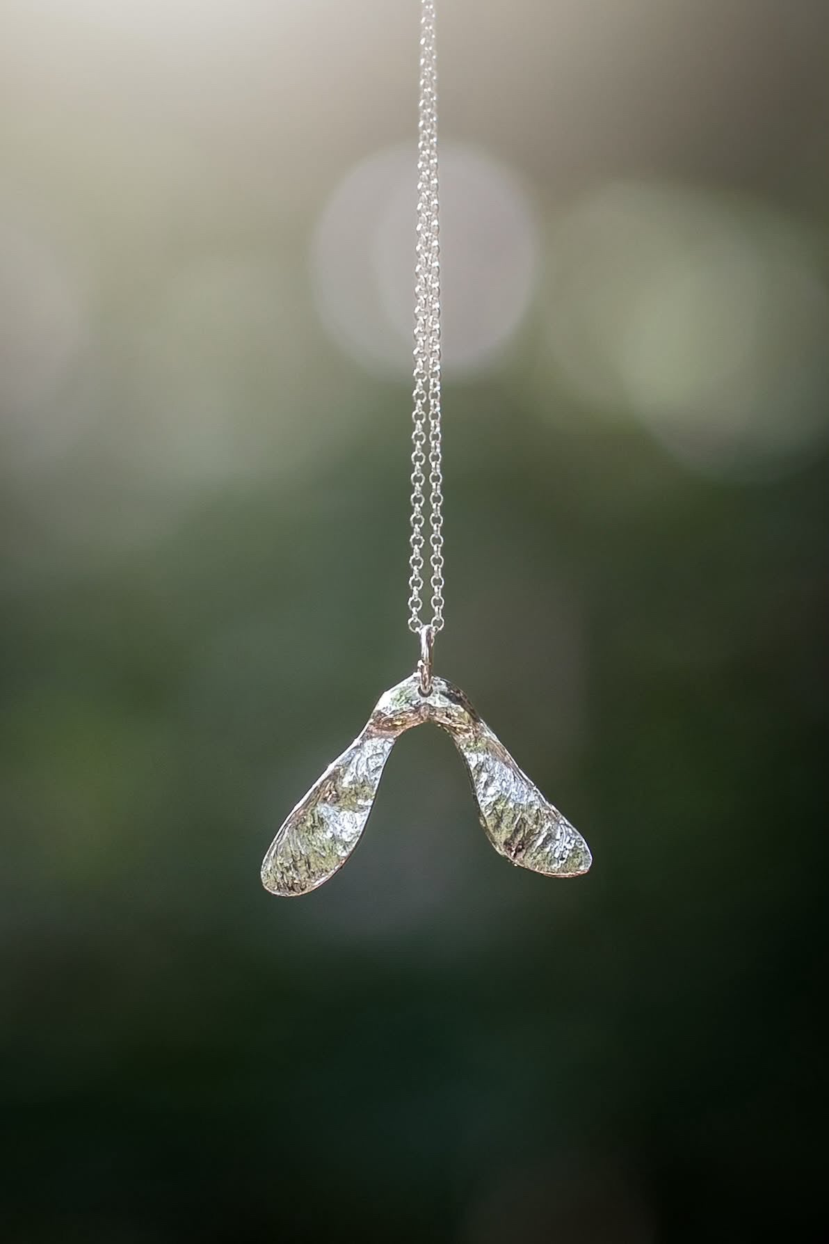 Handmade Fine Silver Sycamore Seed Pendant Necklace