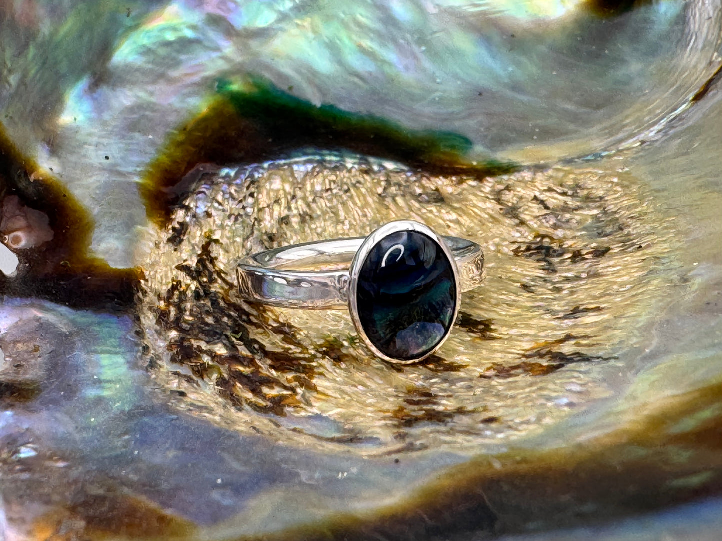 Paua shell silver ring