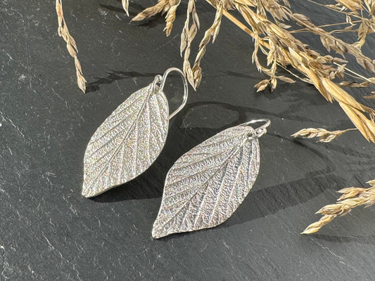 Handmade Fine Silver Bramble Leaf Dangly Earrings