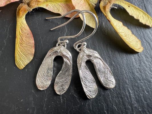 Handmade Silver Sycamore Dangly Earrings