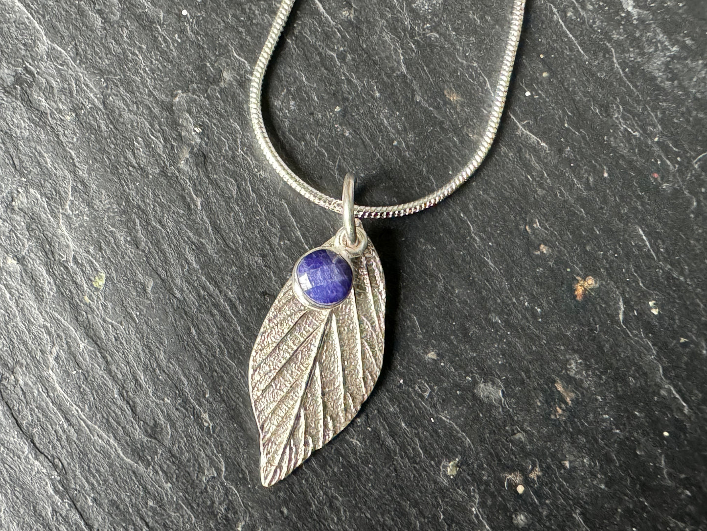 Bramble leaf and gem pendant