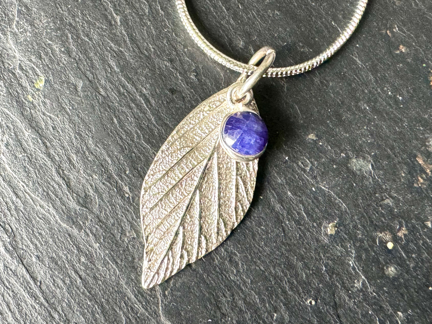 Bramble leaf and gem pendant