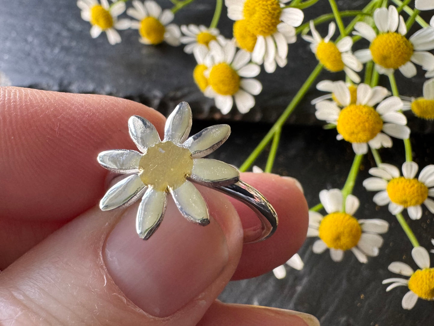 Handmade Silver and Gold Daisy Ring