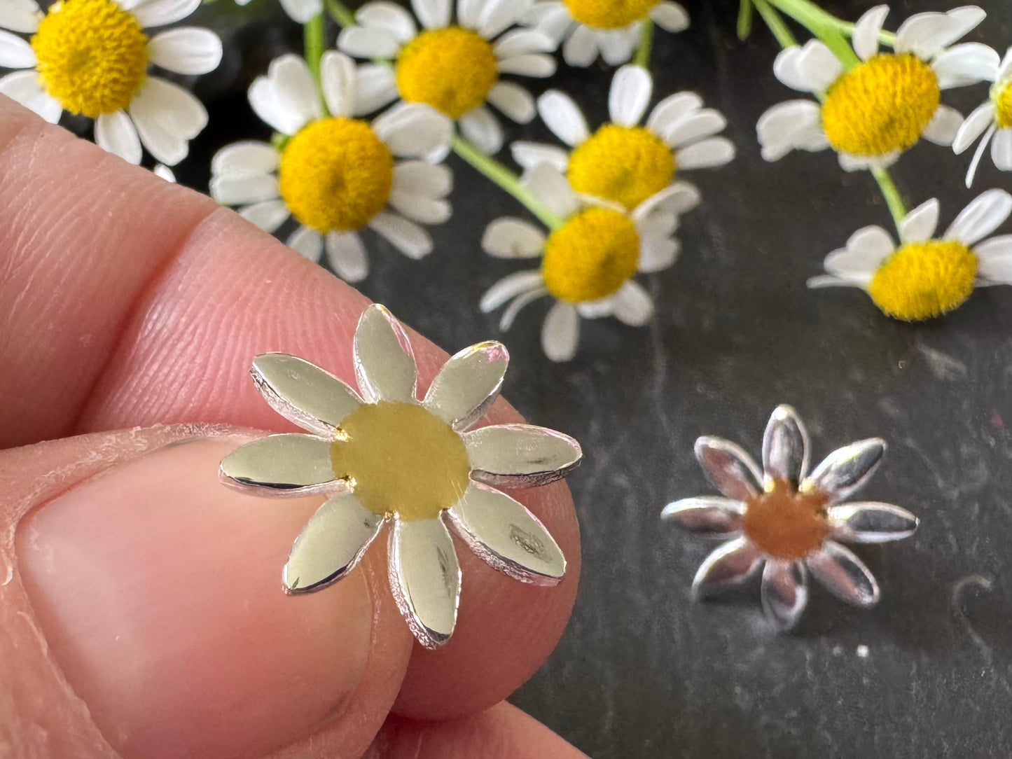 Handmade Silver and Gold Daisy Stud Earrings
