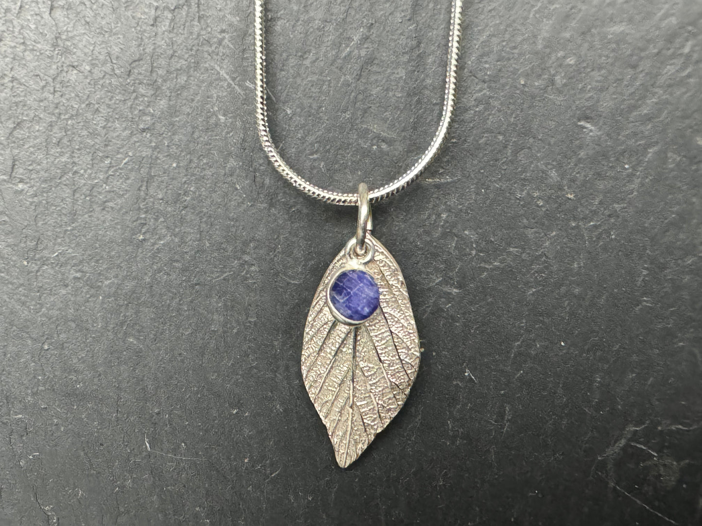 Bramble leaf and gem pendant