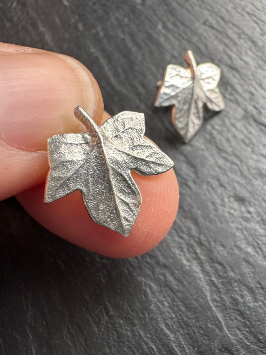 Handmade silver Ivy Leaf stud earrings