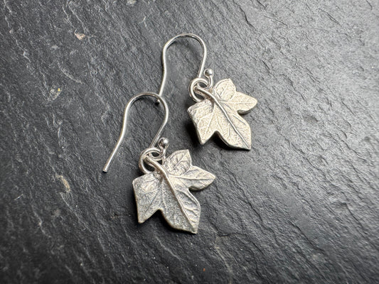 Handmade Fine Silver Baby Ivy Leaf Dangly Earrings