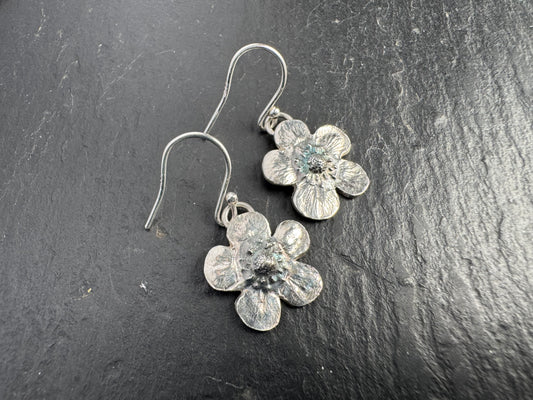 Handmade Fine Silver Strawberry flower earrings