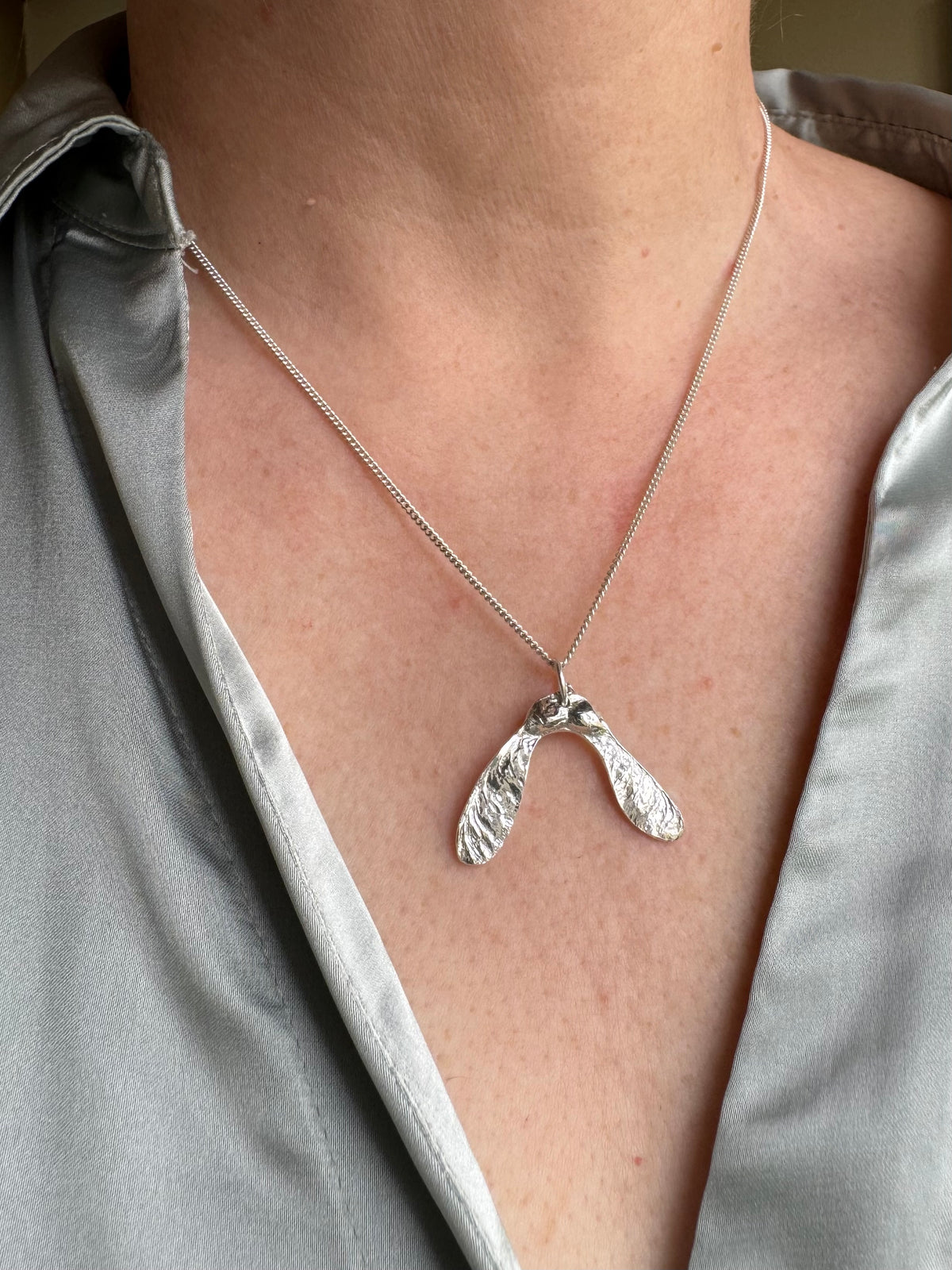 Silver Sycamore Seed Pendant Necklace
