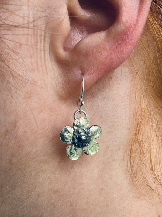 Handmade Fine Silver Strawberry flower earrings