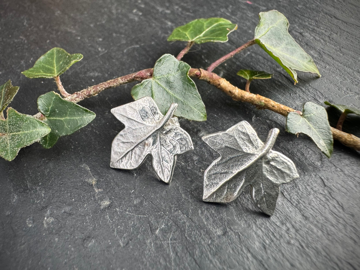 Silver Ivy Leaf stud earrings