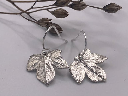 Handmade Fine Silver Baby Ivy Leaf Dangly Earrings