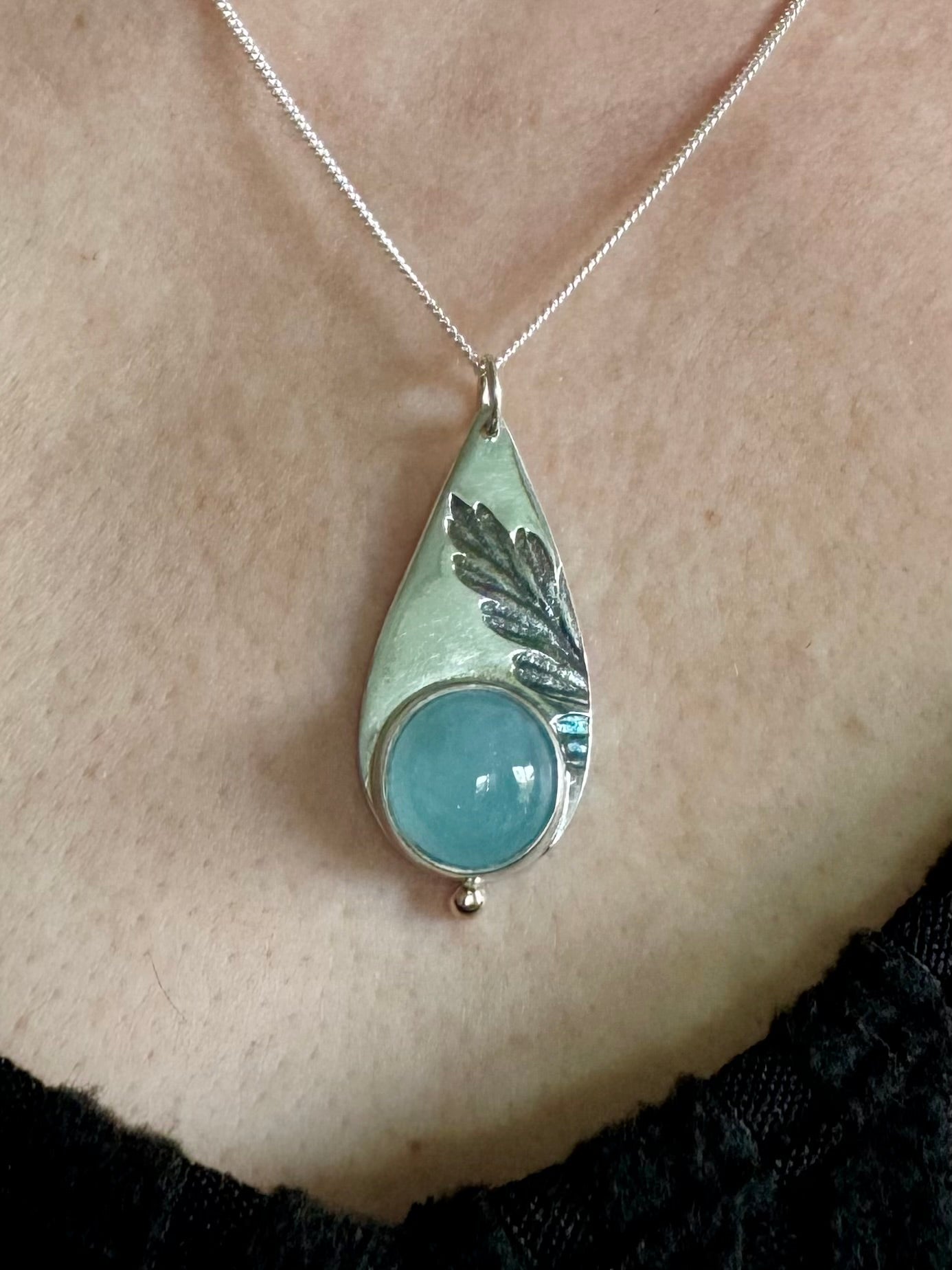 Aquamarine and Mother Fern Silver and Gold detail Pendant