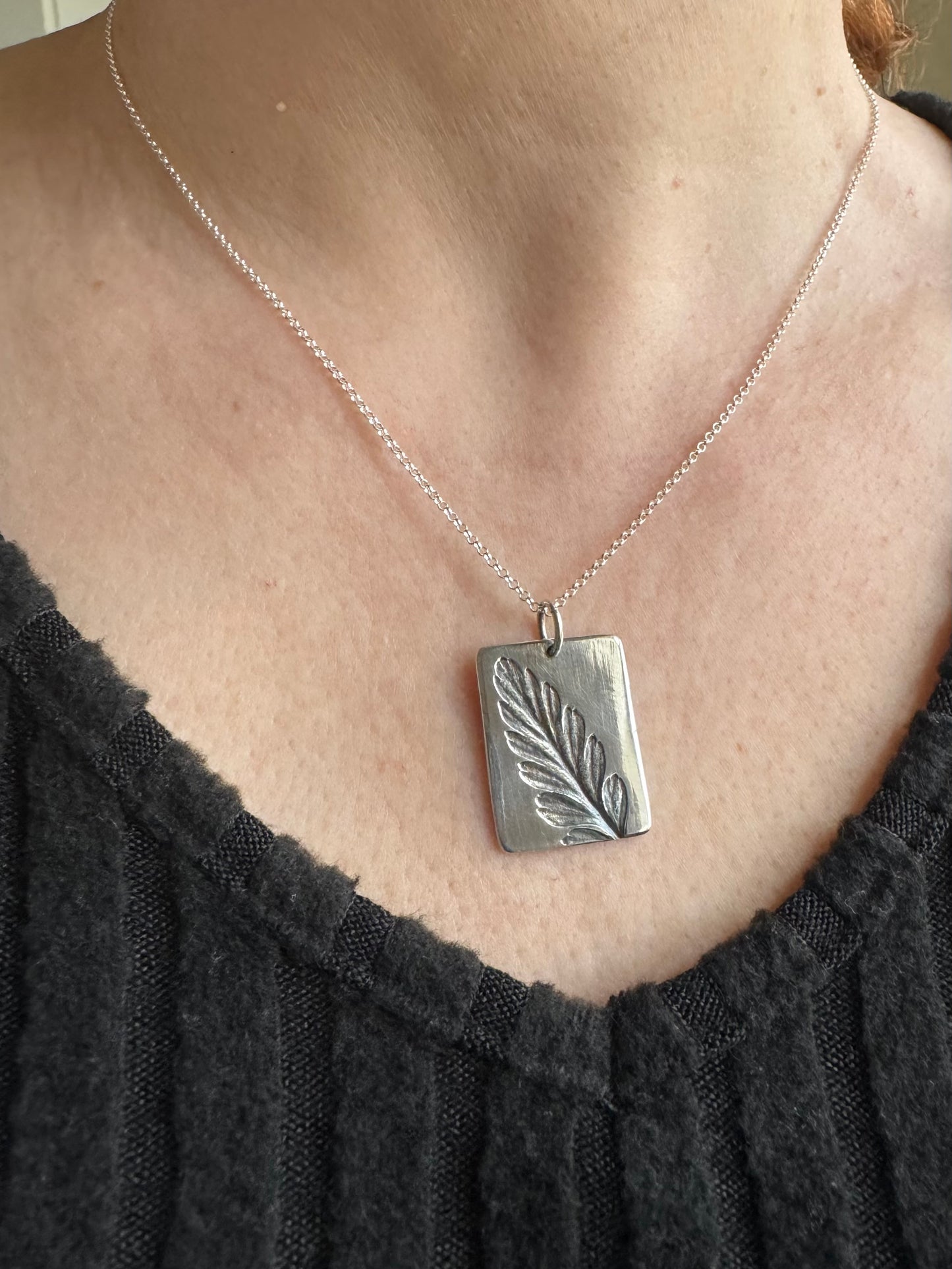 Handmade Silver Mother Fern Oblong Pendant