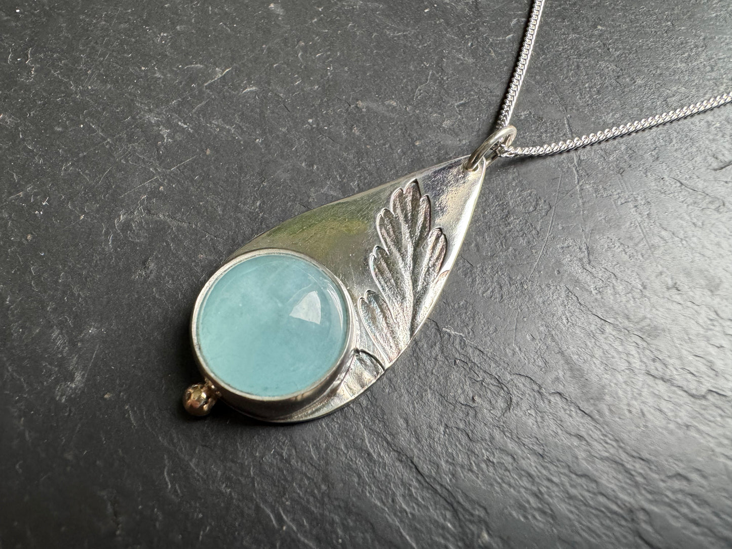 Aquamarine and Mother Fern Silver and Gold detail Pendant
