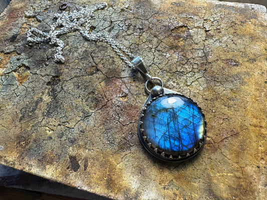 Handmade Blue Labradorite and Silver Pendant