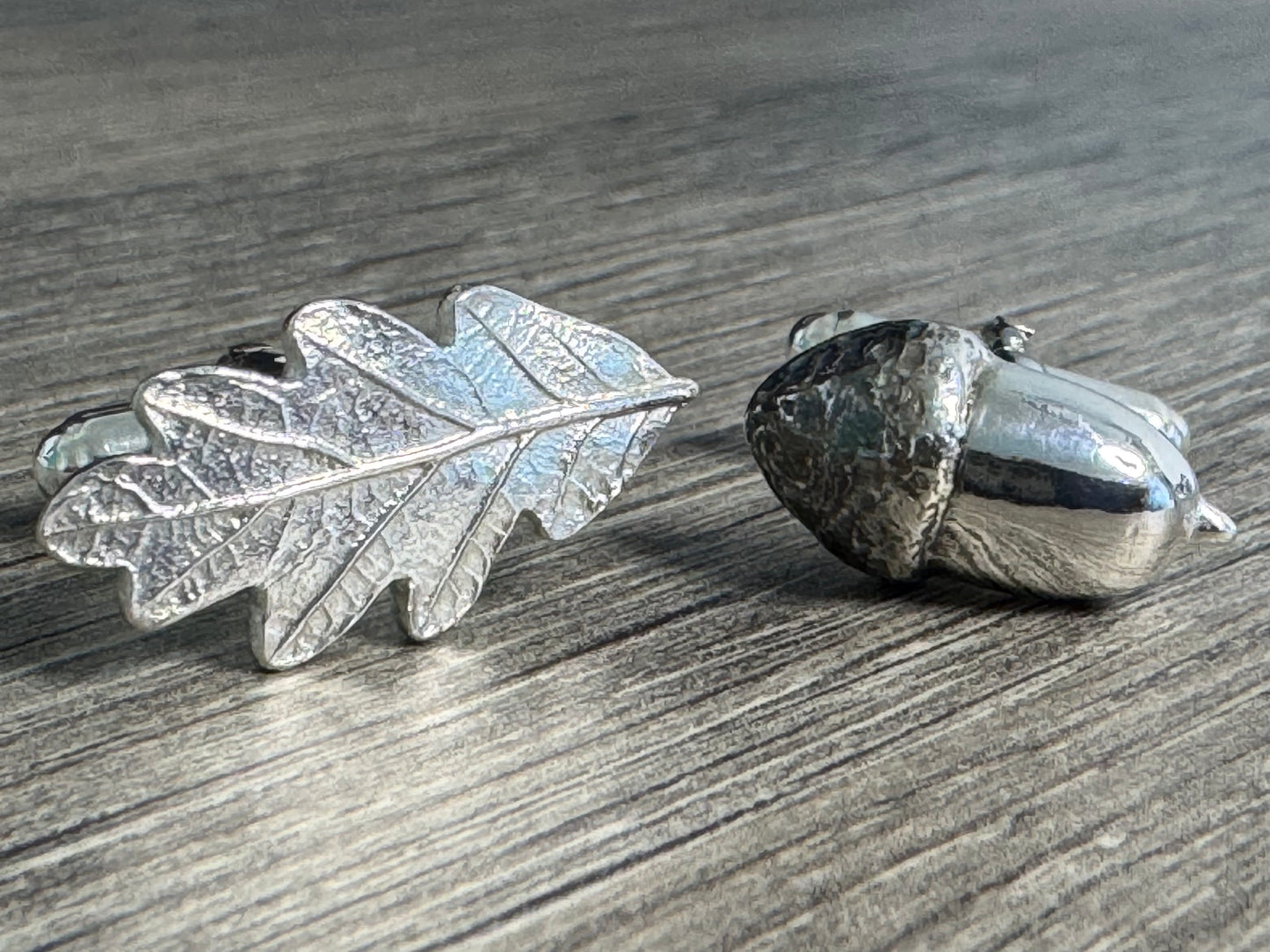 Acorn and Oak Leaf Silver Cuff Links